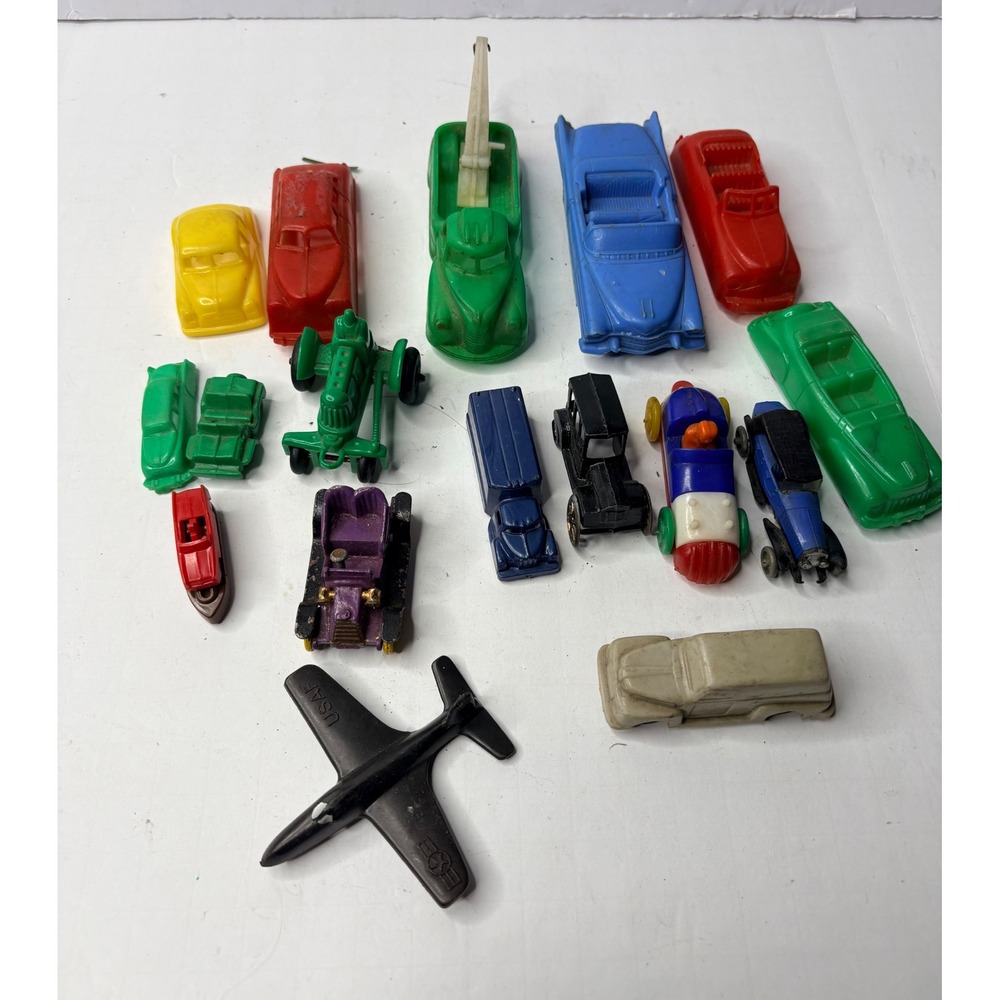 Vintage Mixed Toy Vehicle Lot 16pc Plastic Diecast Cars Truck Tractor USAF Plane